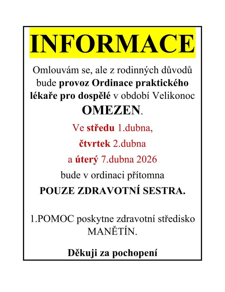 Dočasná změna ordinačních hodin